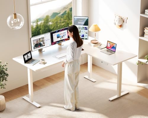 Casaottima 63 Inch L Shaped Electric Standing Desk, Home Office, White - Image 2