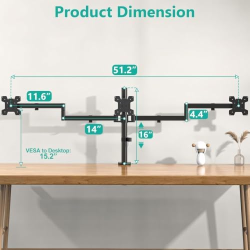 WALI Adjustable Triple Monitor Mount for 13-27 inch Screens, 22 lbs per Arm - Image 6