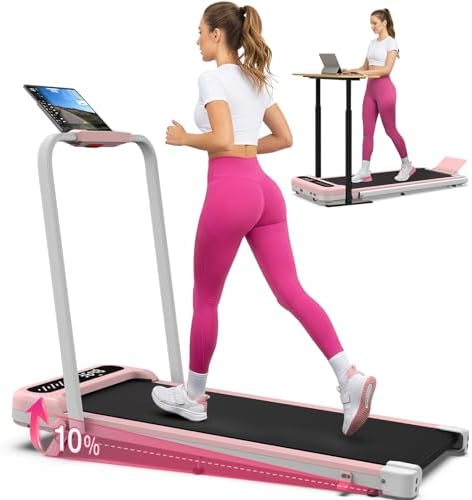 WELLFIT Pink Walking Pad with 10% Incline and Handle Bar, 350+ Lbs Capacity by WELLFIT