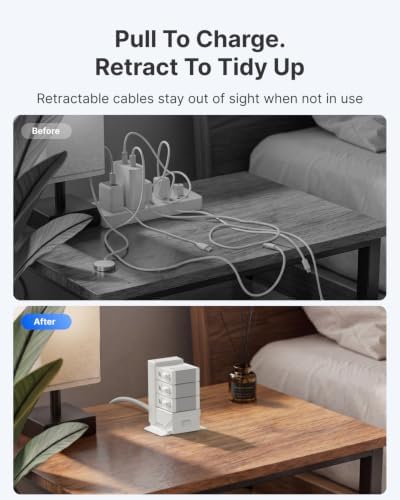 Gitryin Tower Charging Station for Nightstand, 120W Retractable Charger - Image 3