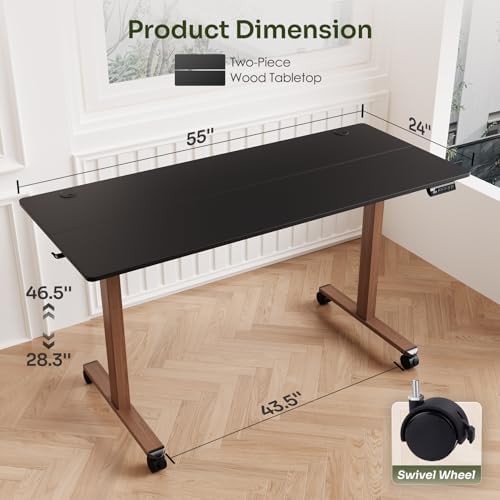 Monomi Electric Standing Desk 55”x24”, Height Adjustable Desk with Wheels - Image 2