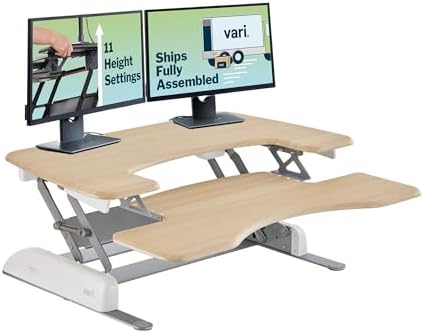 Vari VariDesk Pro Plus 36 Standing Desk Converter – 11 Height Settings + Spring Lift, 2 Tier Design, Keyboard Tray, Fits Desktops 36” Wide x 26.5" Deep – Delivers Fully Assembled (Light Wood) by Unknown