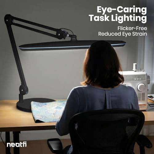 Neatfi XL 24W LED Desk Lamp – 2,200 Lumens | 23” Wide Shade | Dimmable Eye-Caring Task Light | Adjustable Arm | Office, Study, Crafting & Nail Techs (Black, Non-CCT with Base) - Image 3