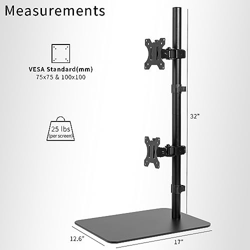 VIVO Freestanding Dual Vertically Stacked Ultra-Wide Monitor Desk Stand, Extra Tall Heavy Duty Adjustable Mount for 2 Ultrawide Screens up to 45 inches, 25 lbs Per Screen Capacity, Black, STAND-V200L - Image 3