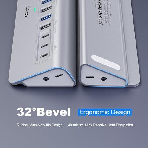 Powered USB Hub 10Gbps, intpw YH9AC 12-Port USB 3.2 Hub (USB C 3.2+2 USB A 3.2, 7 USB 3.0, 2 PD 45W Charging Ports), 65W Power Adapter + 3.3FT Cable, Aluminum USB Hub for PC/Laptop/iPhone 17/16/PC - Image 5