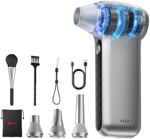 Electric Air Duster 200000RPM Brushless Motor, Cordless Compressed Air Blower with 4 Nozzles & 2 Brushes, 85m/s Powerful Rechargeable Cleaner for PC, Car, Keyboard & Electronics (Silver) by Unknown