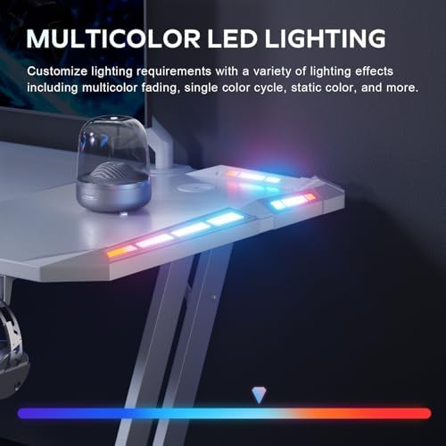 HLDIRECT 47 Inch Gaming Desk with App-Controlled RGB LED Lights, White - Image 4
