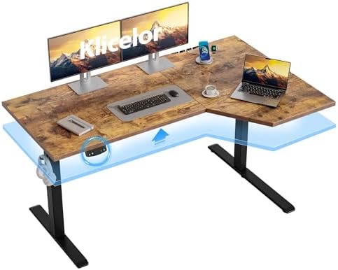 Klicelor L Shaped Standing Desk 55 x 31.5 Inch, Electric Height Adjustable Corner Desk for Home Office Workstation, Ergonomic Sit Stand Computer Table with Memory Controller, Rustic Brown by Klicelor