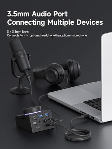 Hagibis Knob USB C Hub with Shortcut Buttons, RGB Type-C Docking Station with 5Gbps USB-C, 2 USB3.0, 3.5mm Jack, SD/Micro SD3.0, USB2.0 for MacBook iPad Pro Laptop (Black AG) - Image 5