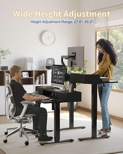 YIHAYO Electric Standing Desk with Drawers, 55 x 24 Inches Adjustable Desk with Storage Shelf, Stand Up Desk with Splice Board, Computer Table for Home Office, Black Frame/Black Top - Image 2