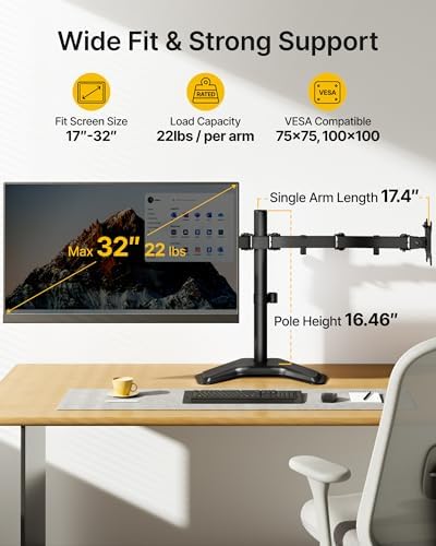 monTEK Freestanding Dual Monitor Stand for 17-32" Screens, 22 lbs Each - Image 2