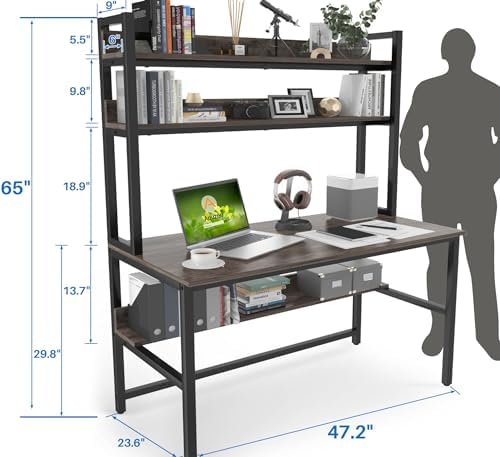 Aquzee Desk with Hutch, Computer Desk with Shelves, 47 Inch - Image 3