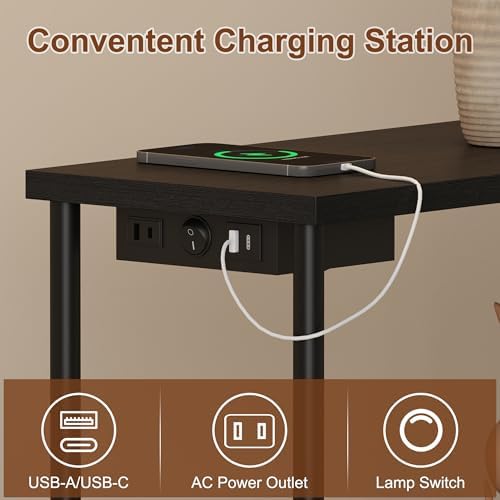Qupui LED Floor Lamp with Table, 15W Dimmable, USB Charging, Black - Image 2