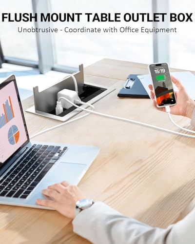Kungfuking 2Pack Conference Table Power Hub, Outlet Multimedia Connectivity Box with 1 HDMI + 1 RJ45 + 20W USB C + 2 USB A + 2 AC Outlets, Heavy Duty Metal for Countertop Office UL Listed - Image 5