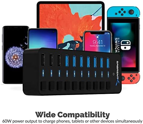 SABRENT 10-Port Powered USB 3.0 Hub, 3 Charging Ports, 60W (HB-B7C3) - Image 2