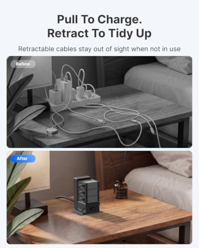 Gitryin Tower Charging Station for Nightstand, 120W Retractable Charger - Image 3