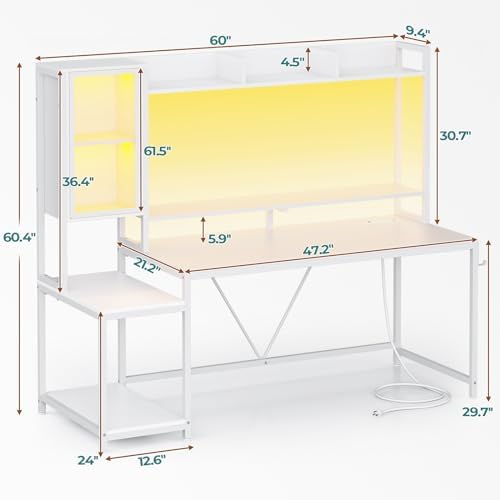 SEDETA 60'' Gaming Desk with Storage, Hutch, Display Cabinet and LED Lights - Image 2