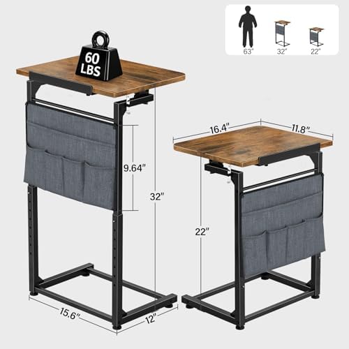 Small C Shaped End Table Set of 2, Slide Under Sofa Adjustable Height Side Table with Tilting Desktop, TV Tray Night stand with Storage Bag, Couch Table for Living Room Bedroom Narrow coffee table - Image 2