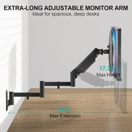 WALI Long Arm Monitor Wall Mount for 17-33 inch Screens, up to 22lbs - Image 4