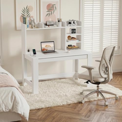WINAZ 43" White Student Desk with Hutch and Built-in Power Outlet - Image 6