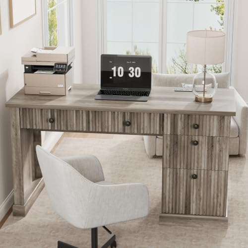 Garvee 54" Fluted Home Office Desk with File Drawer for Home Office by Garvee