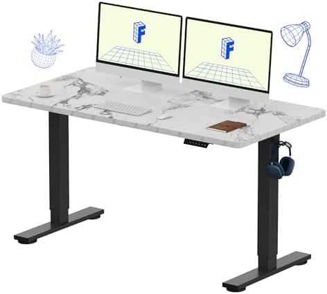 FLEXISPOT EN1 One-Piece Standing Desk, Electric Adjustable with 4 Memory Presets, 176 LBS Capacity, Stable & Quiet, Seamless Desktop for Home Office & Dual Monitors, 55"x28" Marble Gray by Unknown