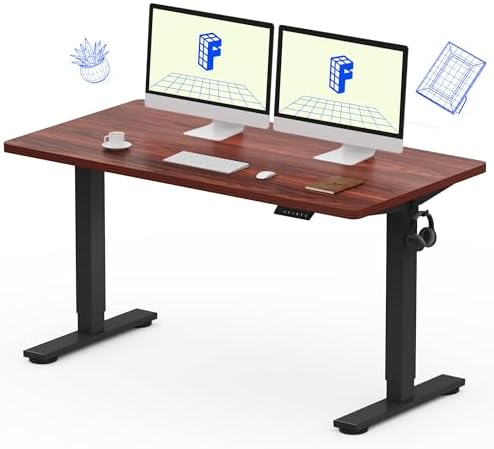 FLEXISPOT EN1 One-Piece Standing Desk, Electric Adjustable with 4 Memory Presets, 176 LBS Capacity, Stable & Quiet, Seamless Desktop for Home Office & Dual Monitors, 55"x28" Mahogany by Unknown