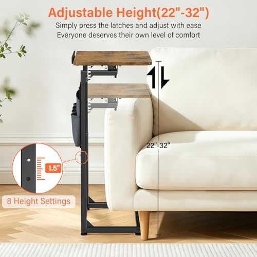Small C Shaped End Table Set of 2, Slide Under Sofa Adjustable Height Side Table with Tilting Desktop, TV Tray Night stand with Storage Bag, Couch Table for Living Room Bedroom Narrow coffee table - Image 5
