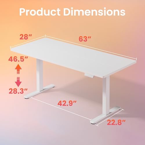 HUANUO 63x28 Inch Electric Standing Desk, Height Adjustable, White - Image 3