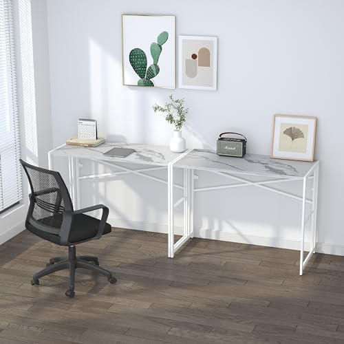 Lutown-Teen 40 inch Folding Computer Desk, White Marble - Image 6