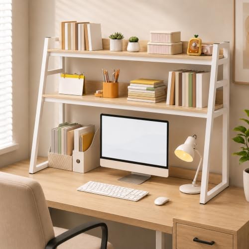 3 Tires Desktop Hutch Bookshelf, Desktop Bookshelf by Unknown