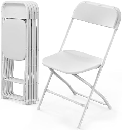 VINGLI 6 Pack White Plastic Folding Chair, Indoor Outdoor Portable Stackable Commercial Seat with Steel Frame 350lb. Capacity for Events Office Wedding Party Picnic Kitchen Dining by VINGLI