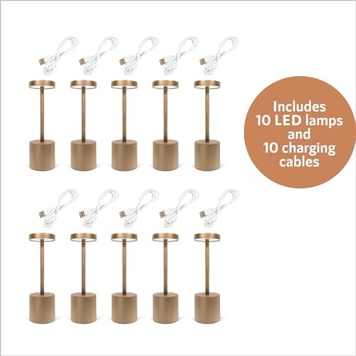 Upper Midland Products 10 Pack - Gold Rechargeable Cordless Table Lamps, Portable LED Desk Lamps, Dimming 5000mAh Rechargeable Battery Powered LED Lighting for Restaurant,Bar, Bedroom, Outdoor, Party - Image 3