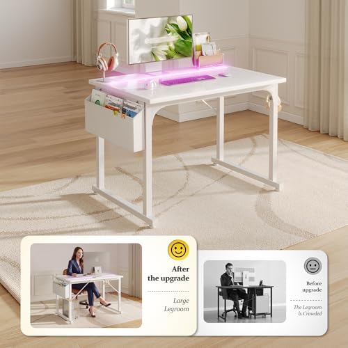 DurayLoly 32" Gaming Desk with Waterproof LED Lights for Bedroom,White - Image 3
