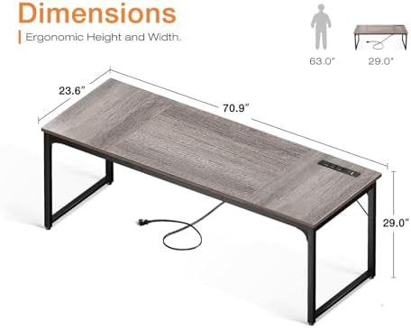 Coleshome 71 Inch Computer Desk with Power Outlet - Image 3