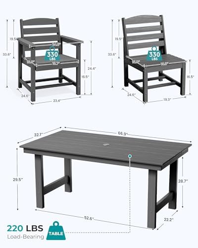 SERWALL HDPE Outdoor Dining Furniture, Outdoor Dining Set for 10, Gray - Image 5