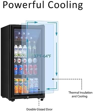 Saeoola Beverage Refrigerator, 3.2 Cu.ft Mini Fridge with Double Glass Door, Cooler for Soda, Beer or Wine for Home, Office or Bar with Adjustable Removable Shelves (Black) - Image 3
