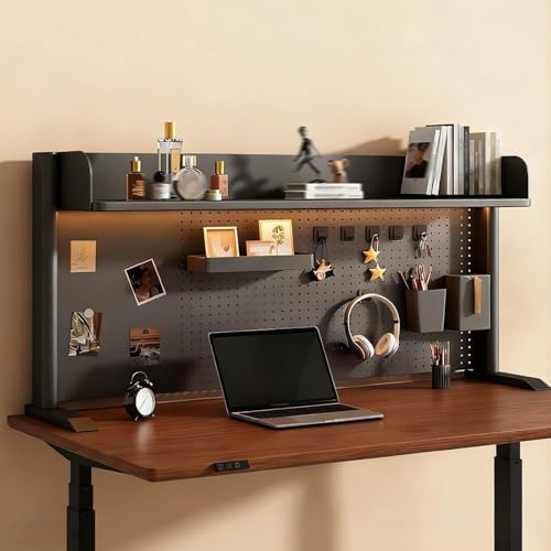 Desktop Bookshelf Organizer, Desktop Bookshelf Adjustable Hutch,Countertop Desk Hutch with Pegboard and Accessories,Storage Organizer Display Rack for Home Office Dorm(Black,L60xh38cm/23.6x15'') by Unknown