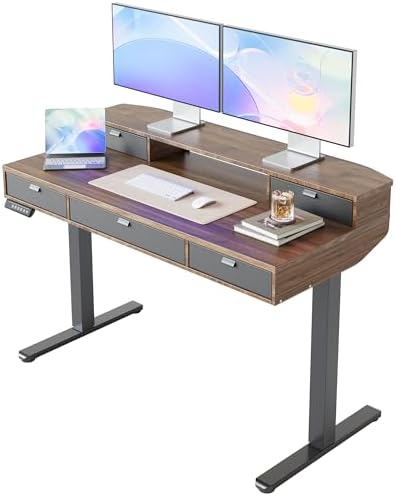 HUANUO 48 x 24 Inch Electric Standing Desk with 4 Drawers, Walnut by HUANUO