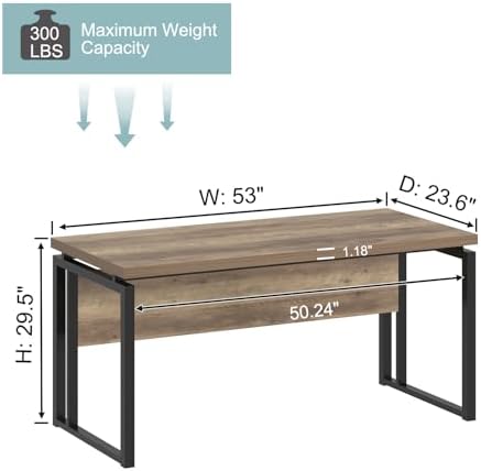 EXCEFUR Modern Computer Desk for Home Office, PC Laptop Gaming Desk, Metal Wood Study Writing Table Workstations for Bedroom Living Room, 53 Inch, Rustic Oak - Image 2