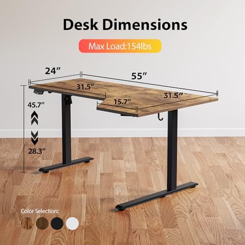 Agilestic 55 x 32 Inch Corner L Shaped Electric Standing Desk, Rustic Brown - Image 3