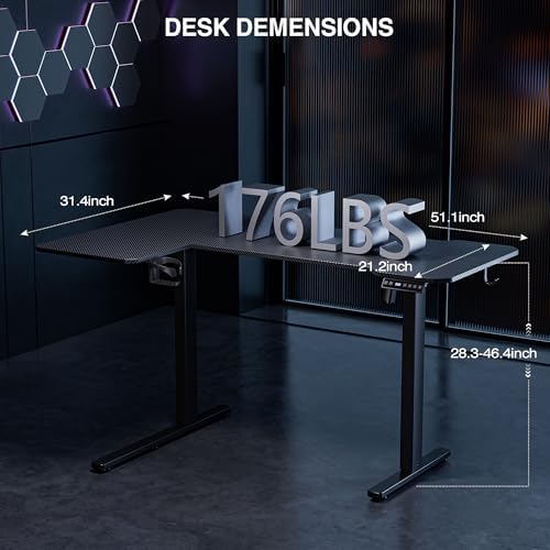Acrolix L Shaped Electric Standing Desk,51x31.5 Reversible,Black Carbon - Image 3