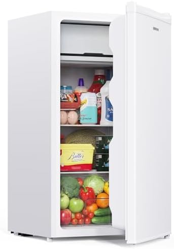 Upstreman 3.2 Cu.Ft Mini Fridge with Freezer, White-BR321 by StartUpLiveBetter