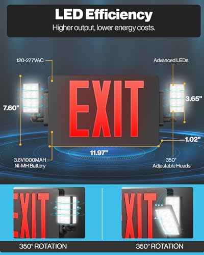 Sunco 12 Pack Black Exit Signs With Emergency Lights, Two Adjustable LED Lights, 94V-0 Fire Resistant, Backup Battery, 120-277V, Wall Or Ceiling Mount, Commercial Grade UL - Image 5