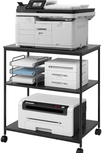 31.5" Heavy Duty Large Printer Stand with Adjustable Storage Shelf, Black by eMeritDirect