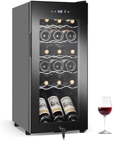 FoMup Wine Fridge 18 Bottles, Small Wine Cooler Refrigerator Freestanding with Digital Temperature Control Safety Lock, Frost Free for Red White Wine, Champagne by FoMup