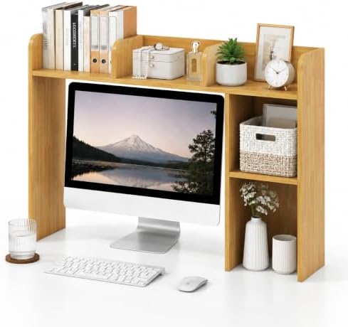 POWERSTONE 37" Desk Hutch with 5 Shelves, Desktop Bookshelf Burlywood by POWERSTONE%C2%AE
