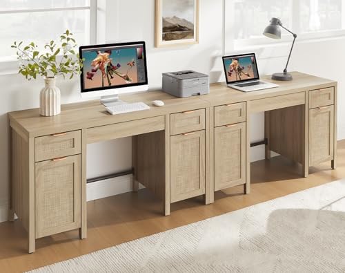 SICOTAS Rattan Executive Desk with Storage, Large Home Office Desk by SICOTAS