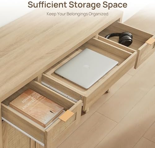 SICOTAS Rattan Home Office Desk with Storage, 52" Boho Executive Desk - Image 3