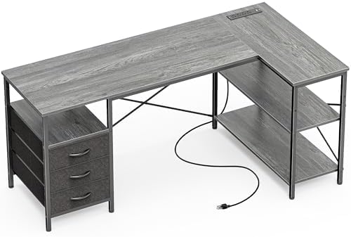 Huuger L Shaped Office Desk with Power Outlets & 3 Drawers by Huuger